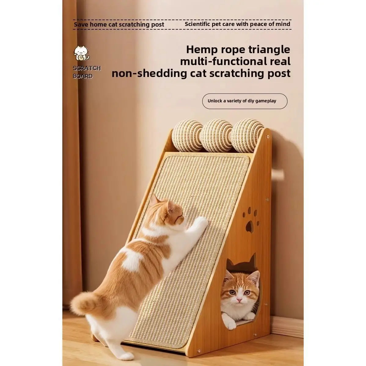 Cat Climbing Frame Cat Tree Sisal & Wood Scratching Toy