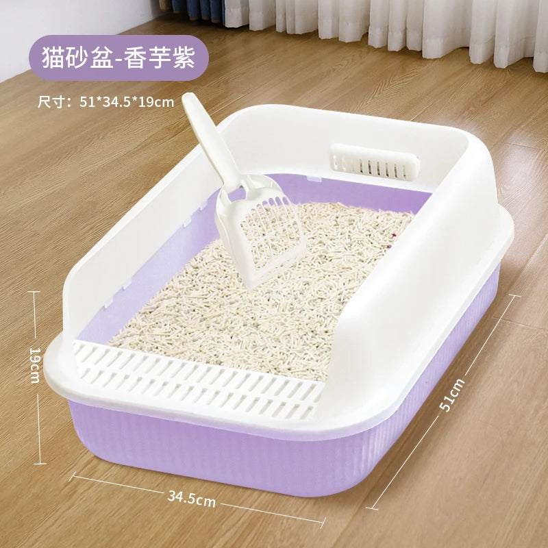 Cat High Border Splash Proof Litter Box Cleaning Convenient Cat Litter Tray Pet Toilet Plastic Cat Litter Box