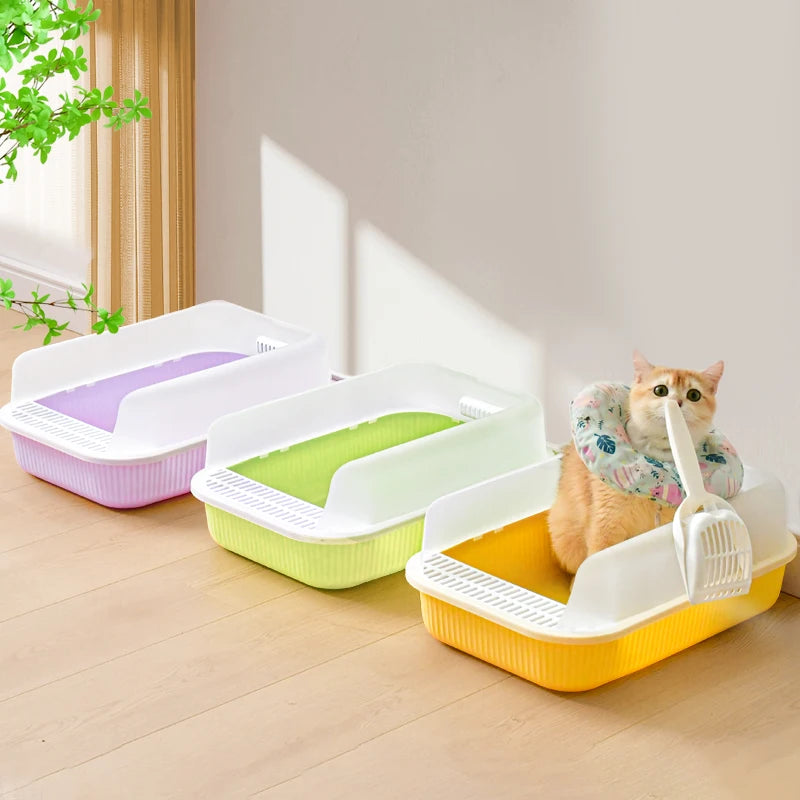 Cat High Border Splash Proof Litter Box Cleaning Convenient Cat Litter Tray Pet Toilet Plastic Cat Litter Box