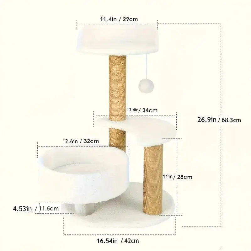 Cat Tree Tower with Scratching Post Plush Perch Wood Sisal